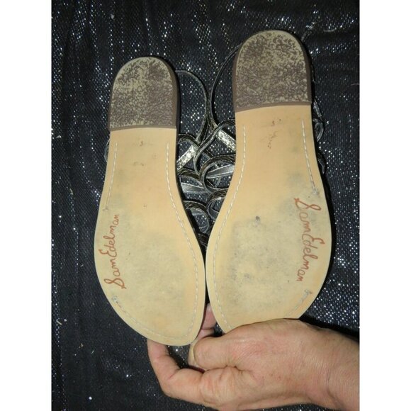 Sam Edelman Pewter Gilda Snakeskin Embossed Leather Gladiator Sandals size 8 - Picture 2 of 5